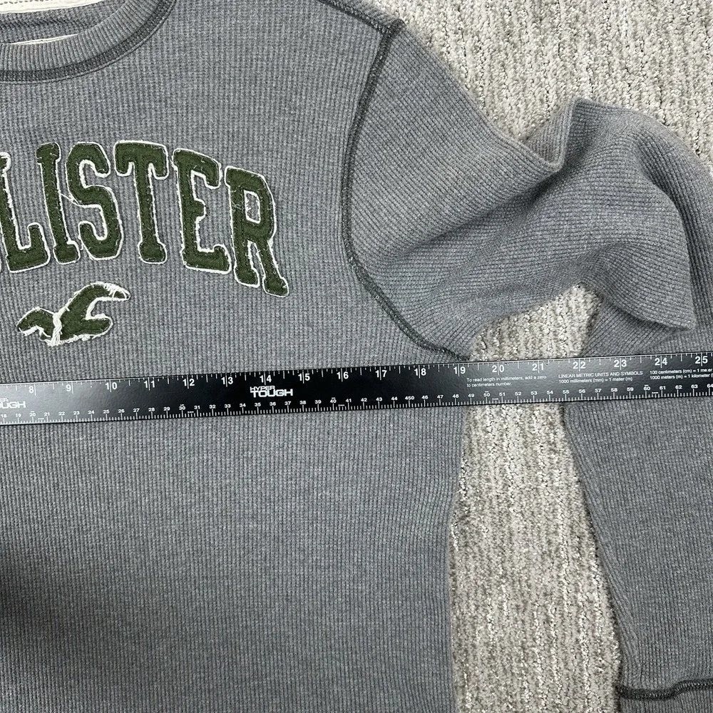 Hollister Mens Long Sleeve Thermal Waffle Knit Shirt Logo Gray Green Size‎ Large